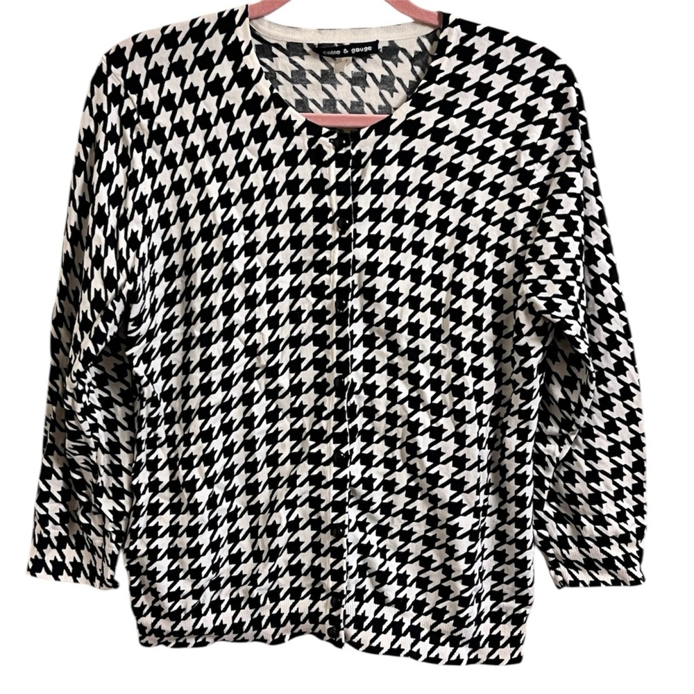 Cable & Gauge Black and White Houndstooth Button Down Cardigan Classic XL